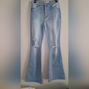 Wax Jean Light Blue Distressed Flare Jeans - Women